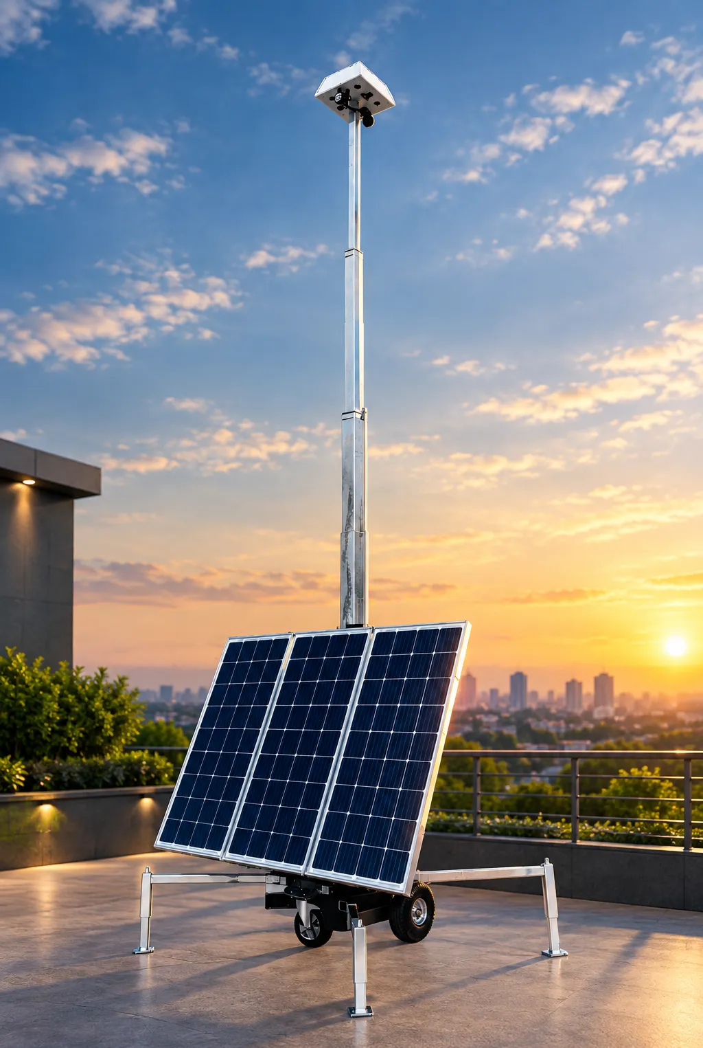 Quantum solar-powered mast system on trailer